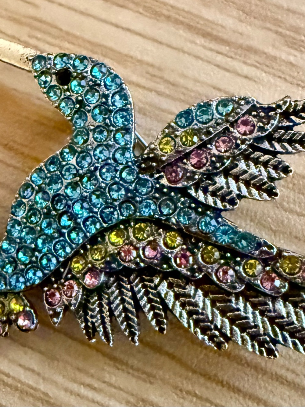 Crystal Bird and Flower Brooch Duo - Blue, Pink, Yellow - Picture 3 of 5